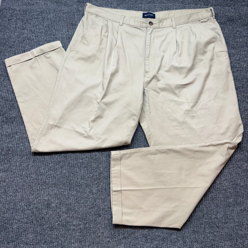 Puritan Mens 44x30 Tan Pleated Chino Pants Cuffed Hem Dress Trousers